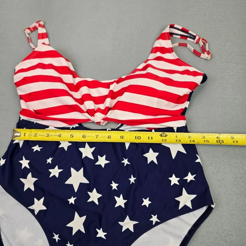 Star & Stripe Red and Navy One-Piece Swimsuit with Front Twist